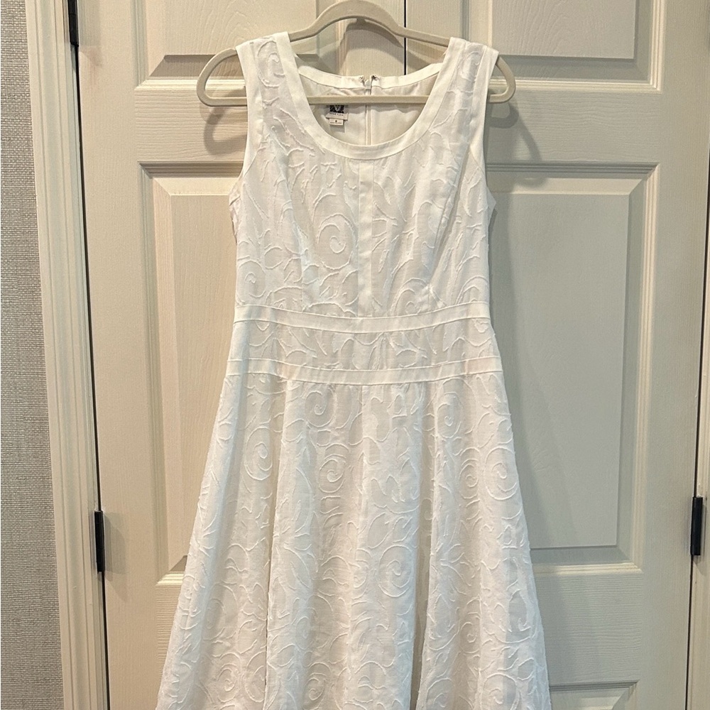 Ann Klein Elegant Cream Jacquard Print Fit and Flare Woman’s Dress